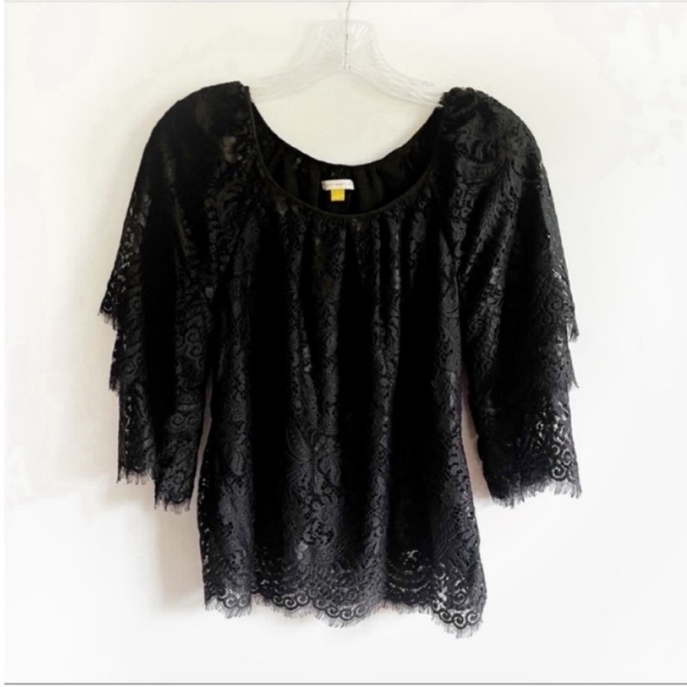 Anthropologie Leitsdottir shirt black lace layered scalloped edges